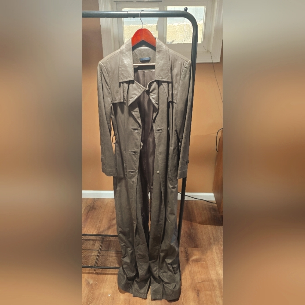 Wayne Cooper chocolate brown leather trench coat